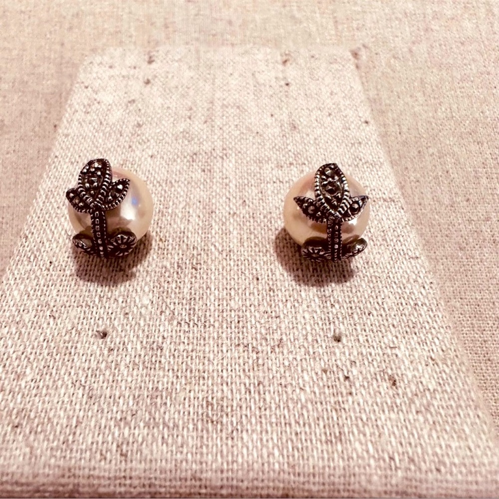 Lord & Taylor | Earrings | Marcasite Floral Pearl Stud Earrings - Picture 7 of 7